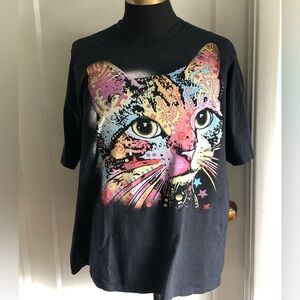 The Mountain Psychedelic Cat T-shirt 2XL black stars trippy Kitty rainbow magic